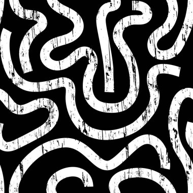 Kalın desenli kıvrımlar. Tek renkli, soyut, dikişsiz desen. Vektör karalama el çizimi illüstrasyonu