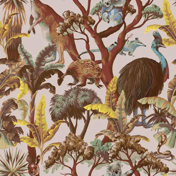 Avustralyalı hayvanlar ve ağaçlarla kusursuz bir düzen. Vektör