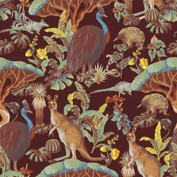 Avustralyalı hayvanlar ve ağaçlarla kusursuz bir düzen. Vektör