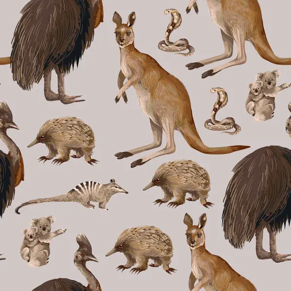 Avustralyalı hayvanlar ve ağaçlarla kusursuz bir düzen. Vektör