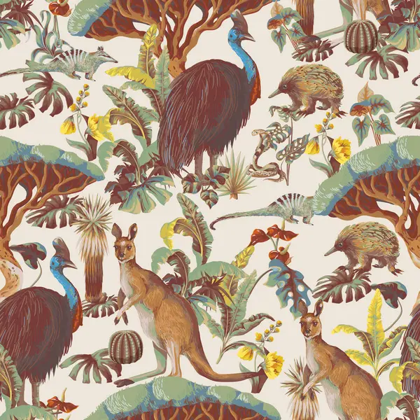 Avustralyalı hayvanlar ve ağaçlarla kusursuz bir düzen. Vektör