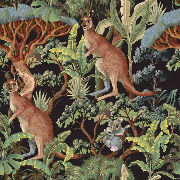 Avustralyalı hayvanlar ve ağaçlarla kusursuz bir düzen. Vektör