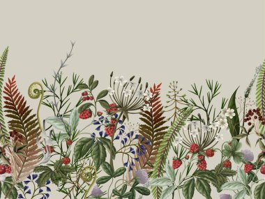 Sonbahar orman bitkileri, yabani böğürtlenler, yoncalar, otlar, eğreltiotları ve mantarların sınırı.