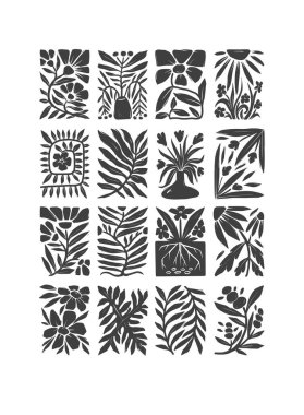 Muhteşem linocut vektör çiçekleri. Kalın dekoratif tasarımlı kusursuz desen..