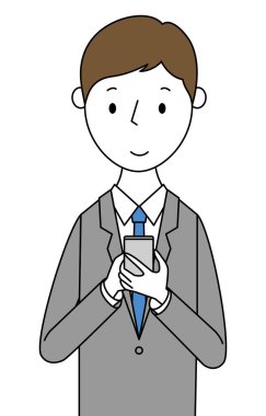 - Akıllı telefon kullanan genç bir işadamı. - Akıllı telefon kullanan genç bir işadamının çizimi..