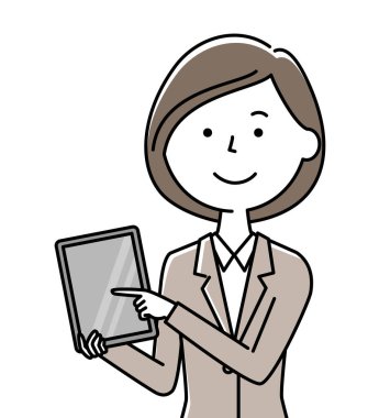 Tablet giymiş bir kadın, elinde tablet tutan takım elbiseli bir kadın..