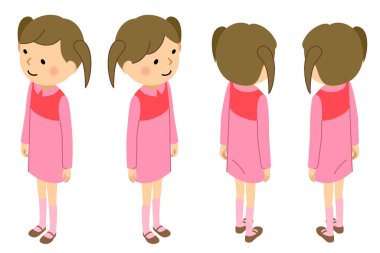 Girl drawn in isometry/It is an illustration of a girl drawn with isometric projection.