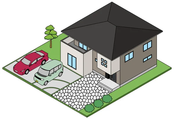 House Car Isometric Drawing Isometric Illustration House Car —  Vetores de Stock