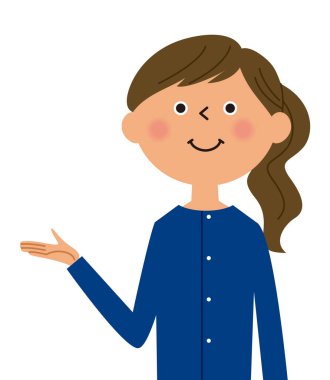 İşte, rehberlik eden genç bayan. İşte burada. Rehberlik eden genç bir kadının çizimi..