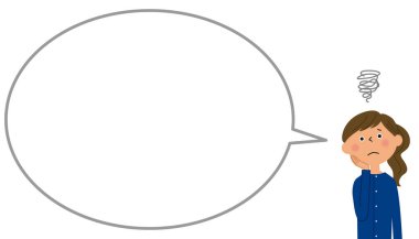 Genç bir kadının başı dertte, konuşma balonu. Bu, başı dertte olan genç bir kadının konuşma balonu çizimi..