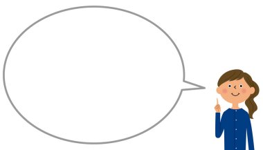 Genç bir kadın işaret ediyor, konuşma balonu / Genç bir kadının parmağını kaldırdığı bir konuşma balonu çizimi.