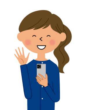 - Akıllı telefona el sallayan genç bir kadın. - Bu akıllı telefonuna el sallayan genç bir kadının resmi..