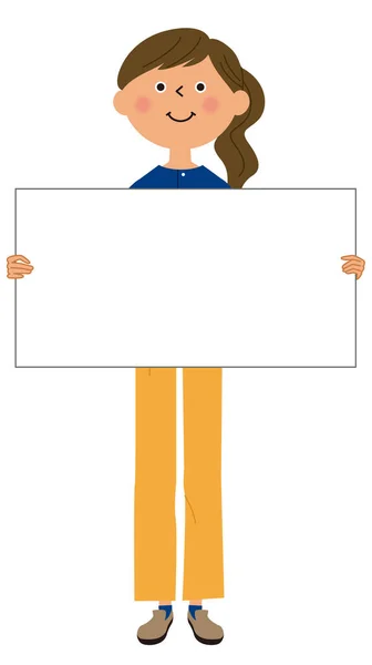 Junge Frau Mit Whiteboard Illustration Einer Jungen Frau Mit Whiteboard — Stockvektor