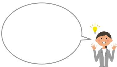 İlham verici takım elbiseli kadın, balon. İlham verici bir takım elbise giymiş bir kadının balon çizimi..