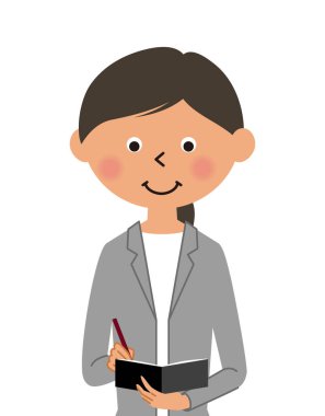 Takım elbiseli bir kadın not alıyor. Bu, takım elbiseli bir kadının not aldığı bir resim..