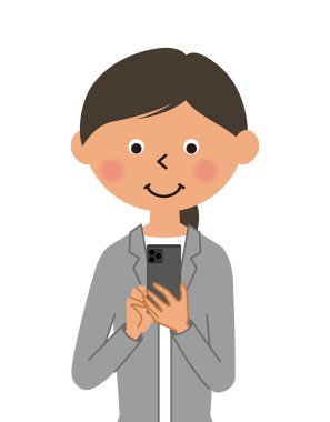 - Takım elbiseli bir kadın akıllı telefona dokunuyor. - Takım elbiseli bir kadının akıllı telefona dokunuşunun resmi..