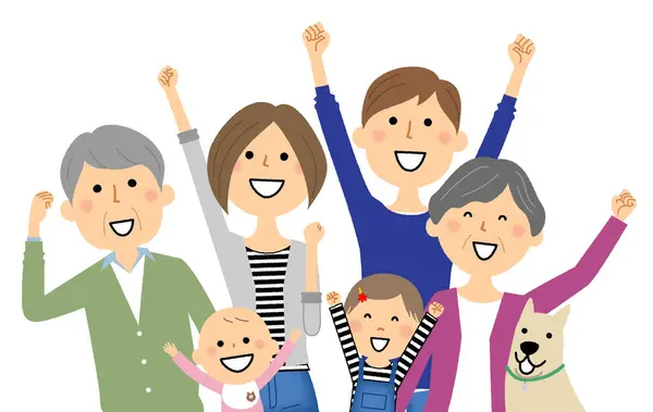 Τρεις Γενεές Οικογένεια Σηκώνοντας Χέρια Είναι Μια Εικόνα Μιας Οικογένειας Εικονογράφηση Αρχείου