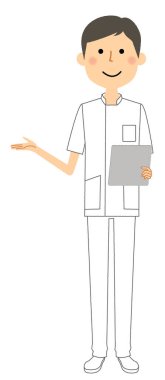 Tıbbi geçmişi olan bir erkek hemşire tasviri..