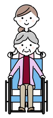 Tekerlekli sandalyedeki yaşlı kişi ve bakıcı resmi..