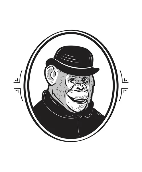 Retrato Emoldurado Chimpanzé Traje Ilustração Vetorial — Vetor de Stock