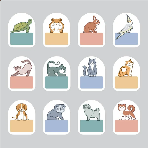 Volver Etiquetas Escolares Con Animales Lindos Ilustración Vectorial — Archivo Imágenes Vectoriales