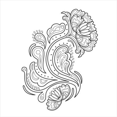 El çizimi desenli çiçek süsü, vektör illüstrasyonu