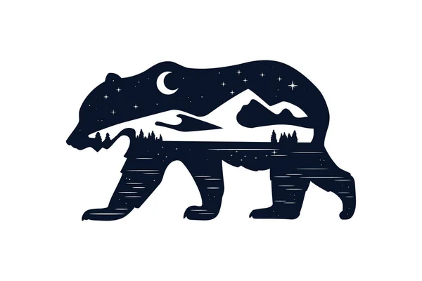 Silhueta Urso Selvagem Com Paisagem Ilustração Vetorial —  Vetores de Stock