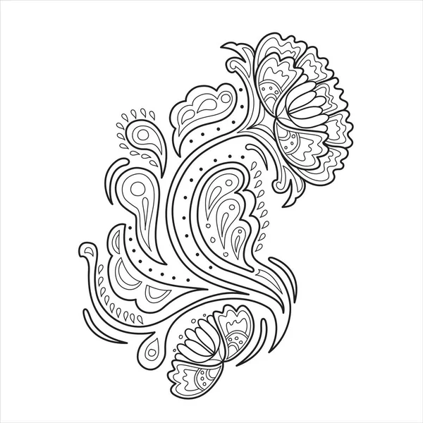 Ručně Kreslené Paisley Květinový Ornament Vektorové Ilustrace — Stockový vektor