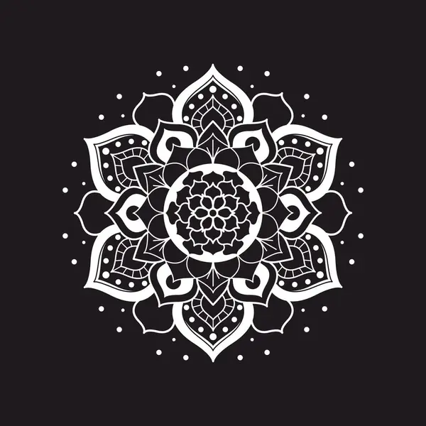 Mandala Floral Blanco Sobre Fondo Negro Ilustración Vectorial — Vector de stock