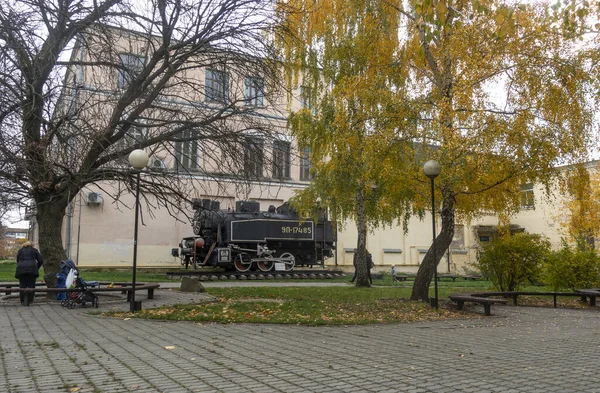 Kiew Ukraine Oktober 2022 Eine Alte Dampflokomotive Park Des Polytechnischen — Stockfoto