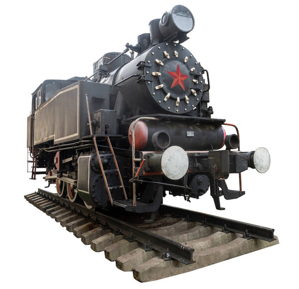 Shunting tank-engine 9P 1935. Photo isolated on white with work path from selection