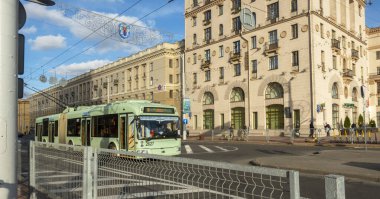 Minsk, Belarus. 15 Ekim 2023 Minsk 'teki İstasyon Meydanı' nda.