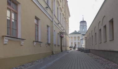 Minsk, Belarus. 15 Ekim 2023 Engels Caddesi 'ndeki belediye binasının görüntüsü