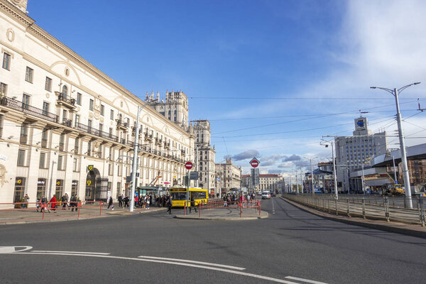 Minsk, Belarus. October 15 2023 View of Station Square in Minsk