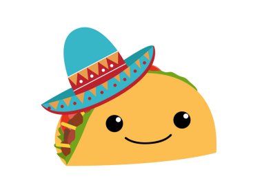 Karikatür tarzında Taco vektör illüstrasyon. Taco Meksika yemekleri. 