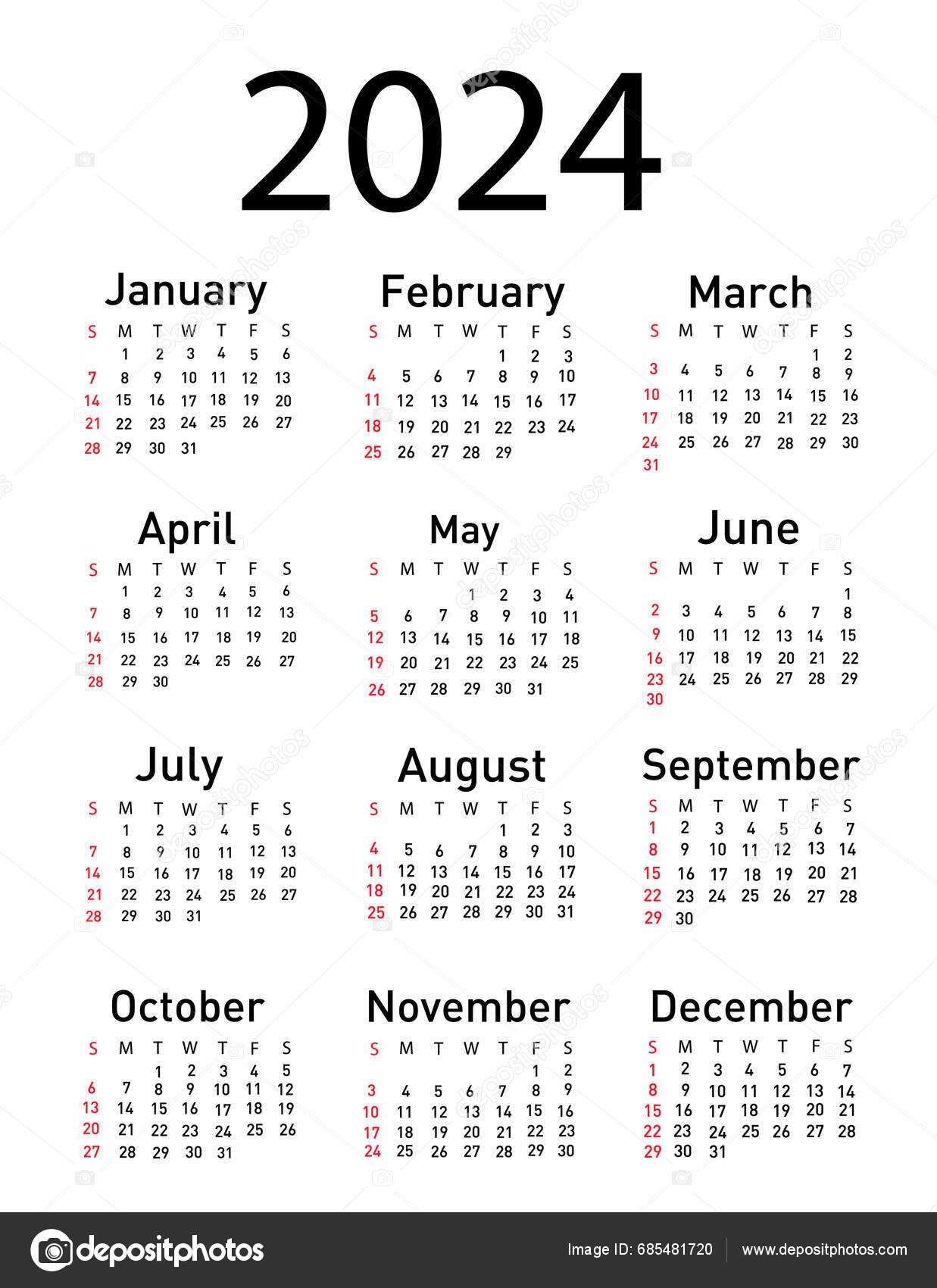 Calendar 2024 Vector Illustration Stock Vector by ©nezezon 685481720