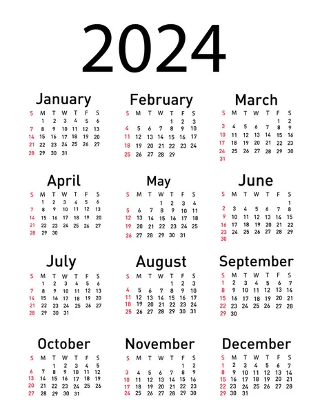Calendário Para 2024 Ilustração Vetorial —  Vetores de Stock