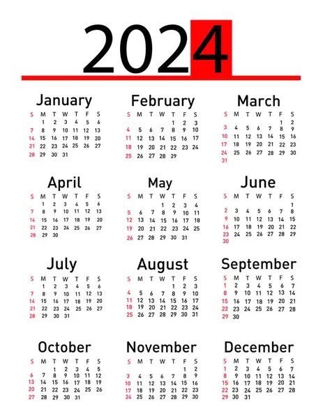Calendário Para 2024 Ilustração Vetorial —  Vetores de Stock
