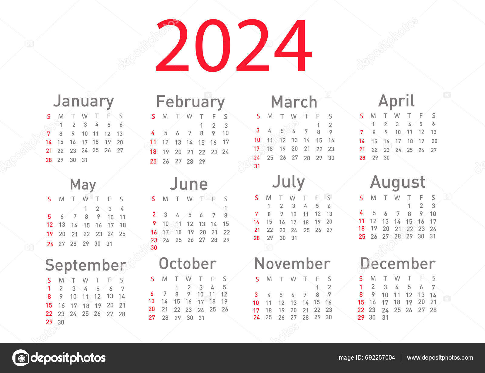Calendar 2024 Vector Illustration Stock Vector by ©nezezon 692257004