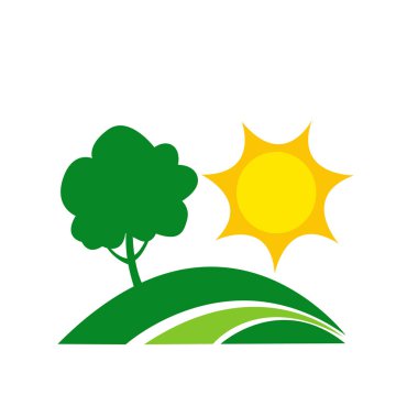 Güneşin ağaçla doğuşunun vektör illüstrasyonu