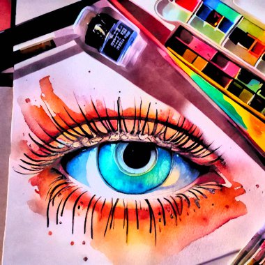 Colorful oil painting of a single eye in fantasy style