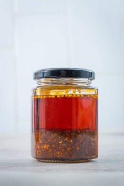 Hong Kong otantik çay restoranı çeşnili biber yağlı cam şişe