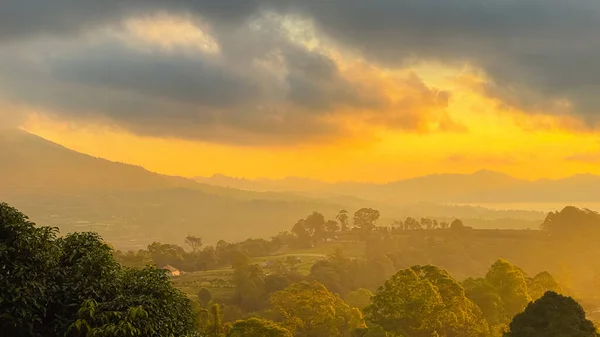 stock image Stunning view on mount Abang  and lake Batur at sunrise in Kintamani region, Bali