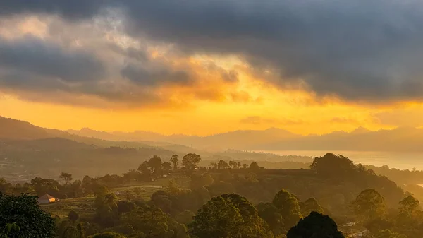 stock image Stunning view on mount Abang  and lake Batur at sunrise in Kintamani region, Bali