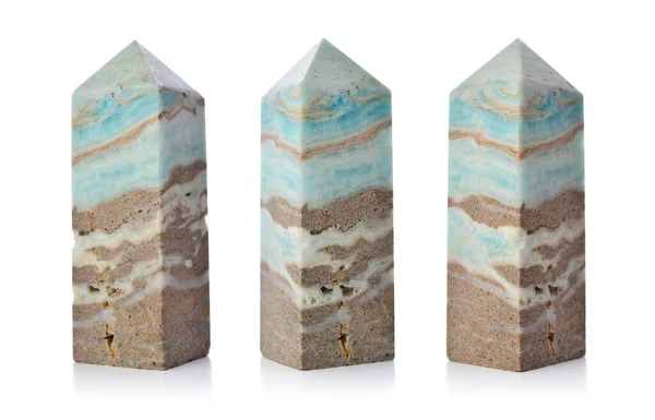 Blå Och Brun Patern Aragonite Mineral Pärla Sten Form Torn — Stockfoto