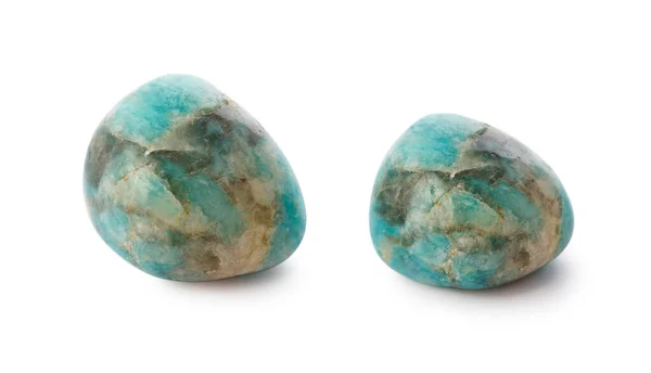 Blå Och Brun Patern Amazonite Mineral Gem Stone Isolerad Vit — Stockfoto