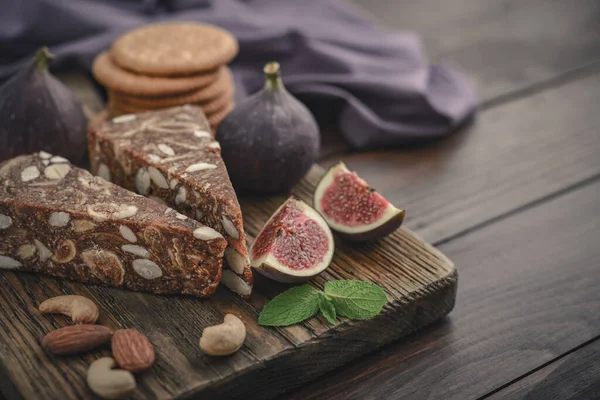 Pan Higo Spanish Fig Bread Wooden Cutting Board Fresh Figs Stock Photo