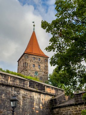 City gate tower Tiergartnertor in Nuremberg. Medieval architecture in Germany at cloudy summer day clipart