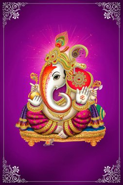 Hint Tanrısı Ganesh Silver Design çerçeve Violet renk arkaplan