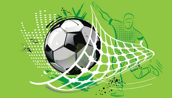 Soccer Ball Goal Net Vector Illustration Football Pop Art Design — Stock Vector